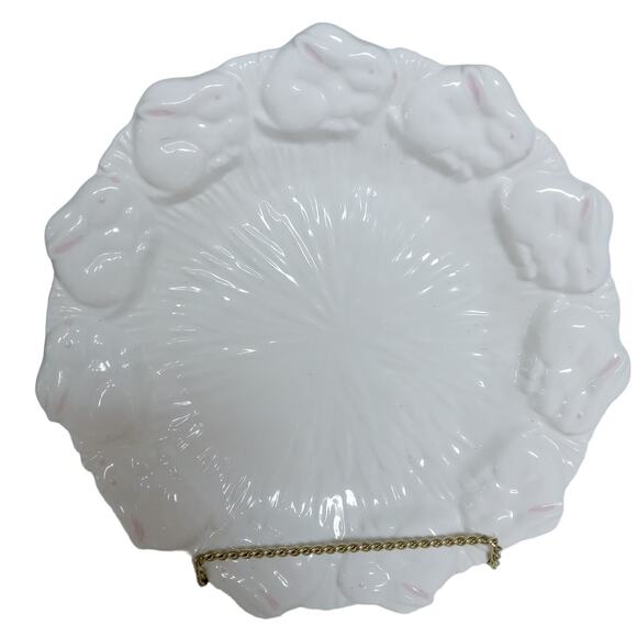 White and Pink Serving Platter Plate 10" Decorative Bunny Rabbit Decor Rare - Picture 8 of 10